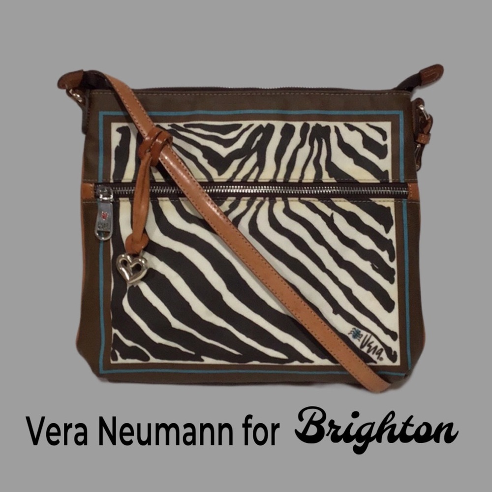 BRIGHTON Vera Neumann Zebra Print Crossbody, Coated Canvas & Leather, Br/Cream